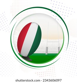 Flag of Hungary on rugby ball. Round rugby icon with flag of Hungary. Vector illustration.