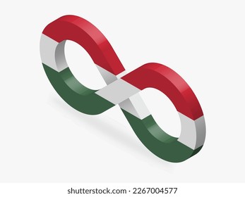 Flag of Hungary patriotic vector design.  3D infinity in national flag colors isolated on white background with shadow for your design.  EPS10