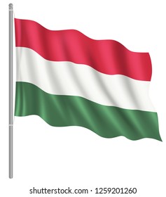 Flag of Hungary with flag pole waving in wind. Vector illustration