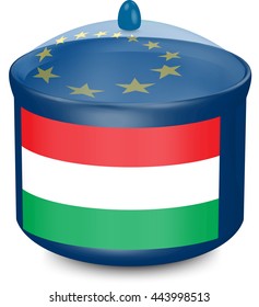 Flag of Hungary. Saucepan with a translucent cover. The symbol of the European Union. 3D illustration isolated on white background.