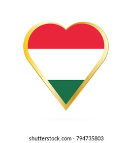 Flag of Hungary in the shape of Heart, symbol of Love Gold version.