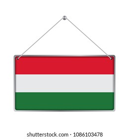 Flag of Hungary. The symbol of the state in the pennant hanging on the rope, 
rectangle hanging. Vector Illustration EPS10. White Background.