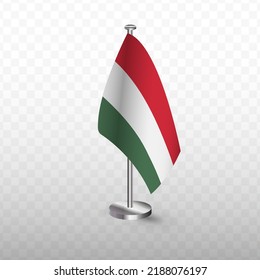 Flagge Ungarns. Vektorgrafik einer Fahne mit Flagpol auf transparentem Hintergrund (PNG).