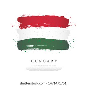 Flag of Hungary. Vector illustration on a white background. Brush strokes are drawn by hand. Independence Day.