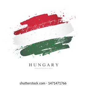 Flag of Hungary. Vector illustration on a white background. Brush strokes are drawn by hand. Independence Day.