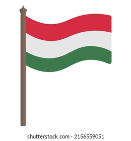 Flag of Hungary. Vector illustration. Tricolor fabric. The national symbol of the state develops in the wind. Flat style. Isolated background. Political themes. 