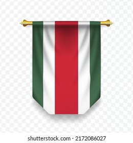 Flag of Hungary. Vector illustration of a vertical hanging flag on a transparent background (PNG).