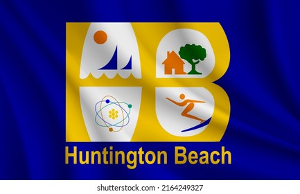 Flag of Huntington Beach, California, USA. Realistic waving flag of Huntington Beach vector background.