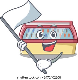 With flag ice cream freezer in cartoon shop