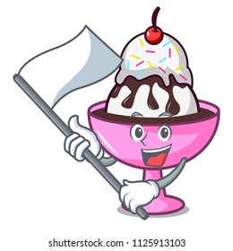 With flag ice cream sundae mascot cartoon