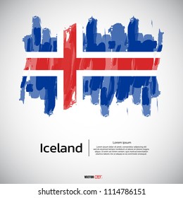 Flag of Iceland with brush stroke, grunge style background vector.