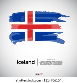 Flag of Iceland with brush stroke, grunge style background vector.