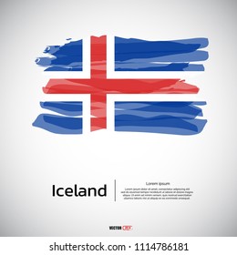 Flag of Iceland with brush stroke, grunge style background vector.