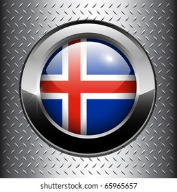 Botón Bandera de Islandia sobre fondo de metal, vector.