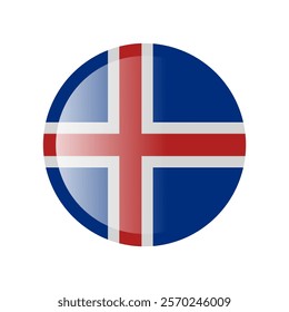 The flag of iceland. Circle icon flag. Button flag icon. Standard color. 3d illustration. glossy circle badge	