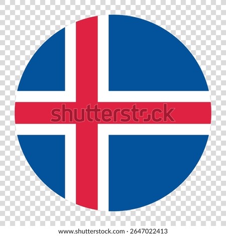 Flag of Iceland. Iceland circle flag logo icon computer vector illustration design. Transparent checkerboard background.