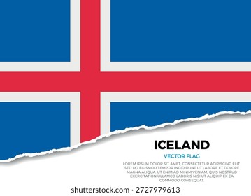 Bandera de Islandia. Creativo efecto de borde de papel rasgado sobre fondo transparente con irregularidades irregulares. Una apariencia tridimensional con sombras realistas, como si hubiera sido rasgada para revelar una superficie blanca debajo