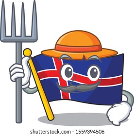 Flag Iceland Farmer With Cute In The Character