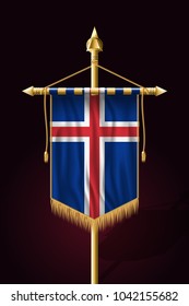 Flag of Iceland. Festive Vertical Banner. Wall Hangings with Gold Tassel Fringing