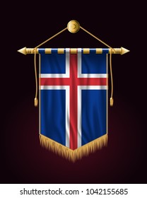 Flag of Iceland. Festive Vertical Banner. Wall Hangings with Gold Tassel Fringing