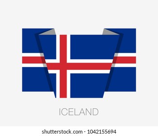 Flag of Iceland. Flat Icon Waving Flag with Country Name on a White Background
