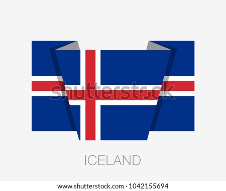 Flag of Iceland. Flat Icon Waving Flag with Country Name on a White Background