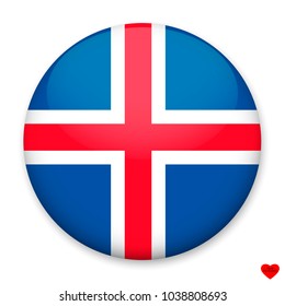 Flag of Iceland in the form of a round button with a light glare and a shadow. 