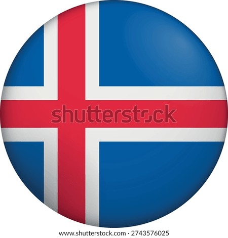 Flag of Iceland. Glossy circular flag. Button appearance. 3D Icon Design with depth. Professional, tactile look. Perfect for representing national identity in digital interfaces and perfect for websites