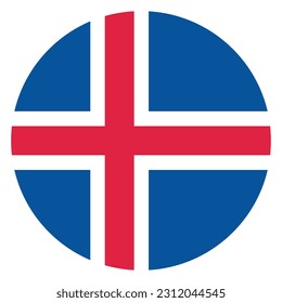 The flag of Iceland. Flag icon. Standard color. Round flag. Computer illustration. Digital illustration. Vector illustration.