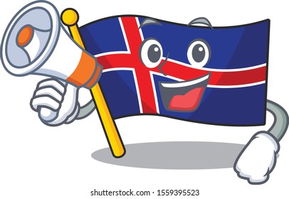 Flag iceland isolated cartoon with holding megaphone