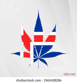 Flag of Iceland in Marijuana leaf shape. The concept of legalization Cannabis in Iceland. Medical cannabis illustration.