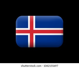 Flag of Iceland. Matted Vector Icon and Button. Rectangular Shape with Rounded Corners