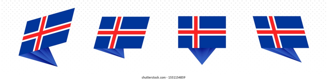 Flag of Iceland in modern abstract design, vector flag set.