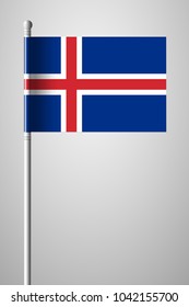 Flag of Iceland. National Flag on Flagpole. Isolated Illustration on Gray Background