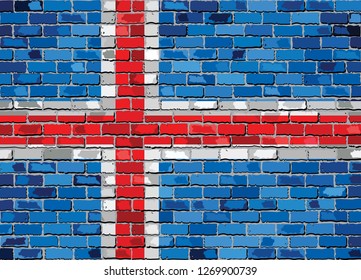 Flag of Iceland on a brick wall - Illustration