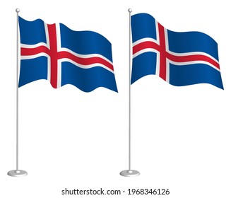 bandera de Islandia en asta ondeando en el viento. Elemento de diseño de vacaciones. Punto de verificación para los símbolos de mapa. Vector aislado sobre fondo blanco