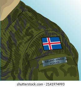 Flag Of Iceland On Soldier Arm. Icelandic Coast Guard	