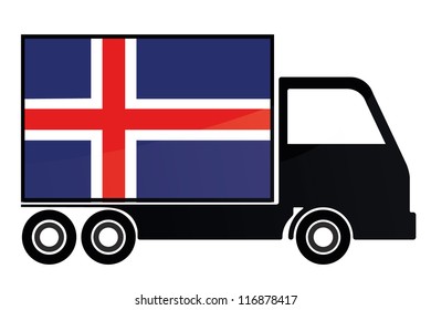 The flag of Iceland painted on the side of the silhouette of a truck
