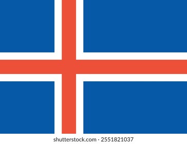 Flag of Iceland represented in a vector format for educational and design purposes showcasing its distinct colors and cross design. Vector image.