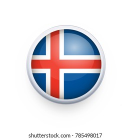 Flag of Iceland as round glossy icon. Button with Iceland flag. National flag for country of Iceland isolated, banner vector illustration. Vector illustration eps10.