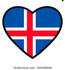 Bandera de Islandia en forma de Corazón con contraste, símbolo de amor por su país, patriotismo, ícono para el Día de la Independencia.