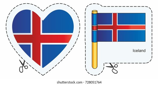 Flag of Iceland. Vector cut sign here, isolated on white. Can be used for design, stickers, souvenirs.