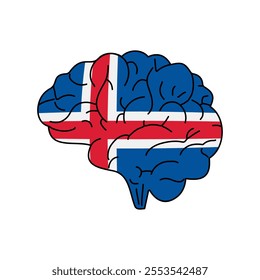 Flag of Iceland. Vector illustration of a combination of a human brain with a country flag on a white background.