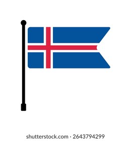 Flag of Iceland. Iceland flag vector illustration icon design. Flagpole flag icon.