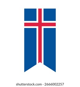 Flag of Iceland. Iceland vertical flag icon digital vector illustration. The hanging flag.