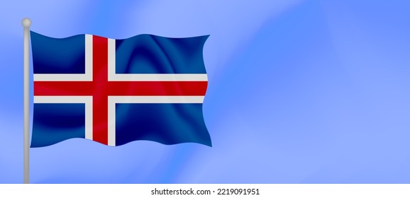Flag of Iceland waving against the blue sky. Horizontal banner design with Iceland flag with copy space. Vector illustration