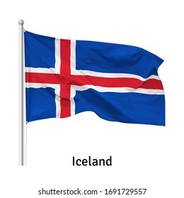 Flag of the Iceland in the wind on flagpole, vector