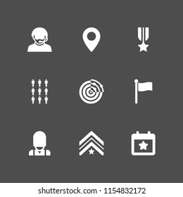 flag icon. 9 flag set with flag signal in black cloth on a pole, england, soldier and army vector icons for web and mobile app