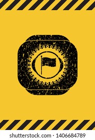 flag icon black grunge emblem with yellow background. Vector Illustration. Detailed.
