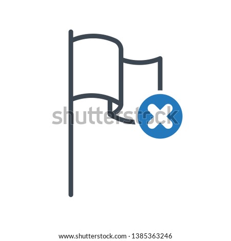 Flag icon with cancel sign. Location marker icon and close, delete, remove symbol 